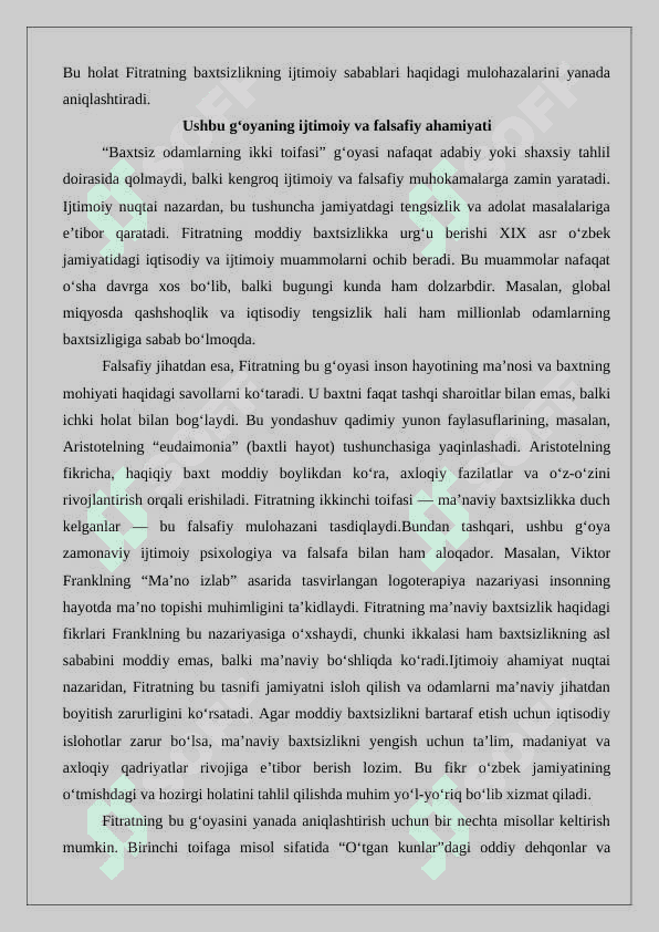 Abdurauf  Fitratning “Rahbari najot” risolasidagi “Baxtsiz odamlarning ikki toifasi”ga oid qarashlari 7