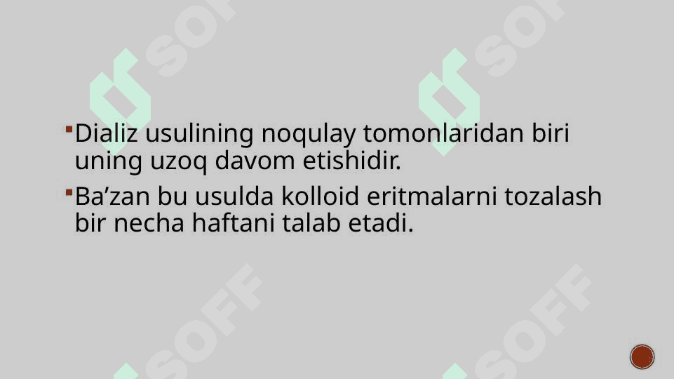 Kolloid eritmalarni dializ yoʻli bilan tozalash 7