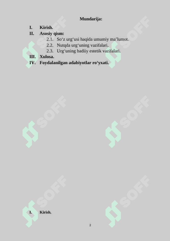 So‘z urg‘usining nutqiy va badiiy estetik vazifalari mavzusida KURS ISHI 2