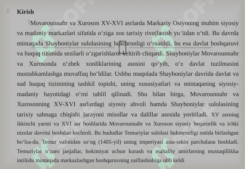 Movarounnahr va Xurosonda Shayboniylar hukumronligi davrida davlat va sud huquq tizimi 2