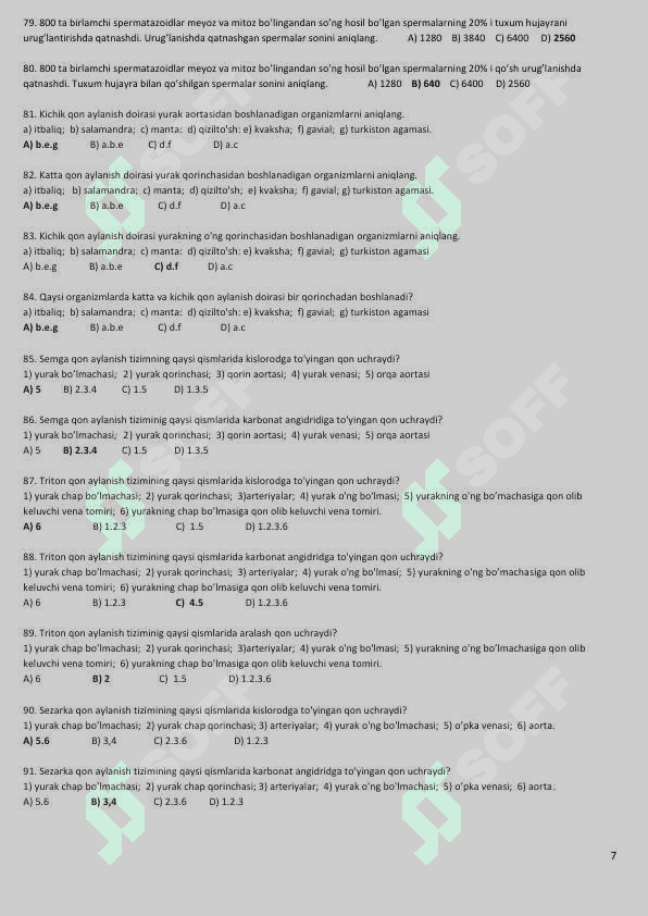 9 biologiyaga doir eng yaxshi testlar to'plami javobi bilan 357 ta test 7
