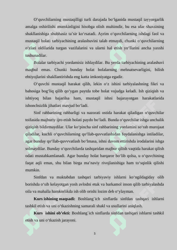 BOSHLANG`ICH SINFLARDA TARBIYAVIY ISHLARNI TASHKIL QILISH METODIKASI 4