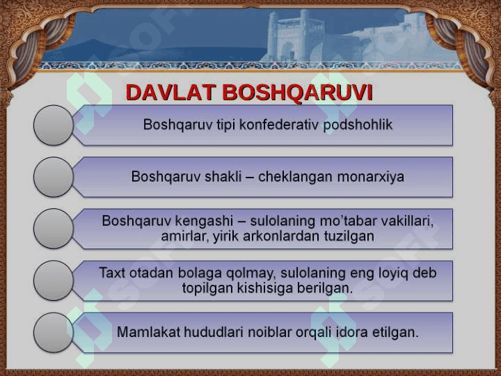 ILK O'RTA ASRLARDA O'ZBEK DAVLATCHILIGI: IJTIMOIY - SIYOSIY, IQTISODIY VA MADANIY HAYOT 7