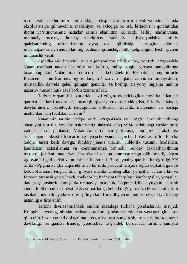 “O‘zbekistonning eng yangi tarixi” o‘quv fanining predmeti, maqsad, vazifalari 7