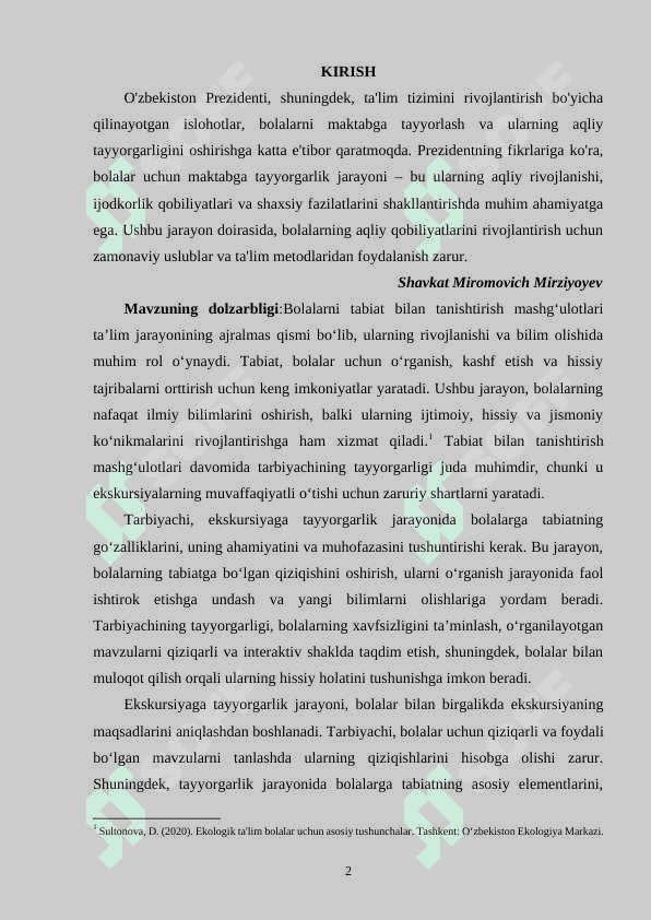 BOLALARNI TABIAT BILAN TANISHTIRISH MASHG‘ULOTLARIDA TARBIYACHINING EKSKURSIYAGA TAYYORLANISHI 2
