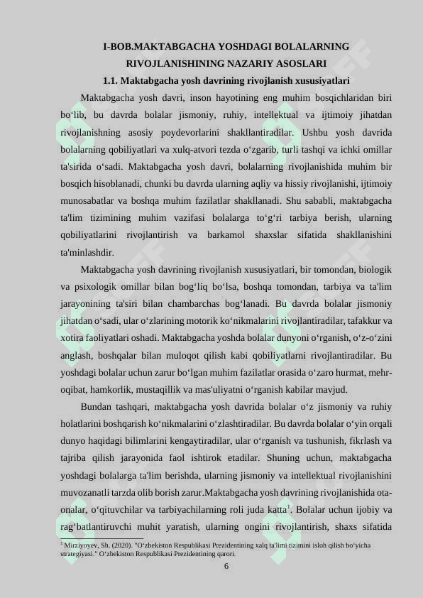 MAKTABGACHA YOSHDAGI TARBIYALANUVCHILARNING BARKAMOL RIVOJLANISHI TO’G’RISIDAGI QARASHLAR TAXLILI 6