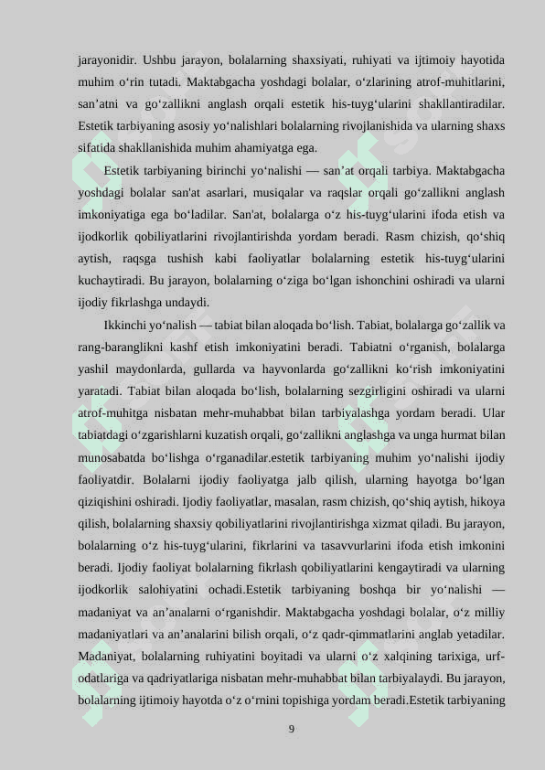 MAKTABGACHA YOSHDAGI BOLALARNI ESTETIK TARBIYALASHDA BOLALAR KO‘NIKMALARININING O‘RNI. 8