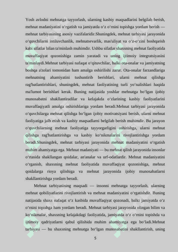MEHNAT TARBIYASINING NAZARIY ASOSLARI VA MAKTABGACHA TA'LIM TASHKILOTLARIDA MEHNAT TARBIYASINING MAZMUNI 5