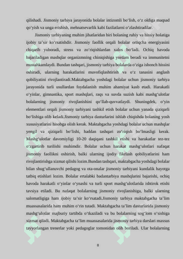 MAKTABGACHA YOSHDAGI BOLALARNING JISMONIY TARBIYASI 8