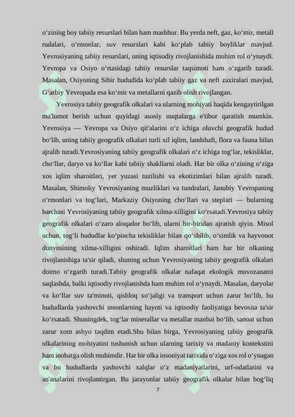 YEVROSIYONING TABIIY GEOGRAFIK O‘LKALARI. 6