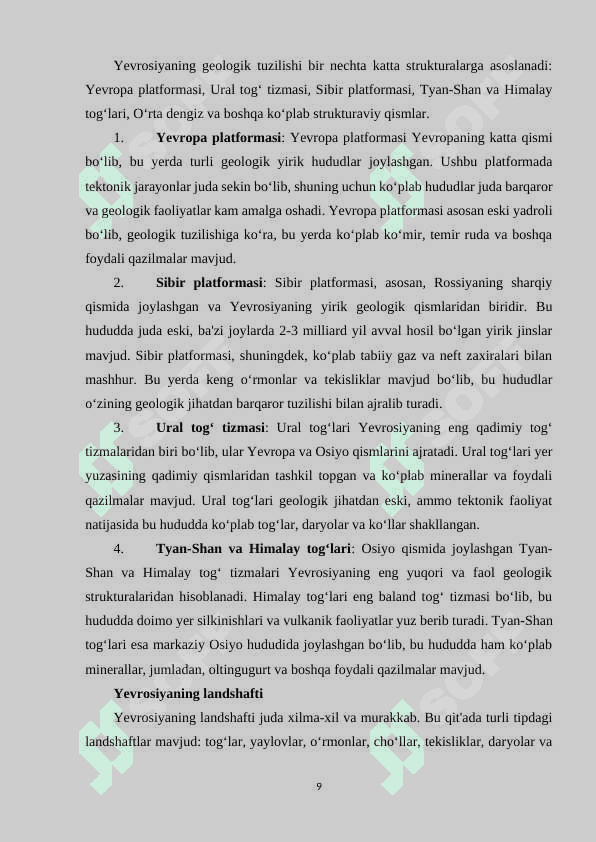 YEVROSIYONING TABIIY GEOGRAFIK O‘LKALARI. 8
