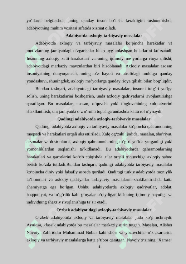 QADIMGI TURKIY MONIYLIK ADABIYOTIDA AXLOQIY-TARBIYAVIY MASALARNING BADIIY TALQINI. 8