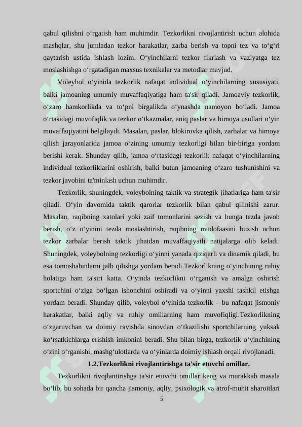VOLEYBOLCHINING TEZKORLIK JISMONIY SIFATLARINI RIVOJLANTIRISH USULLARI. 4