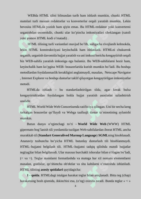 HTML TILI, UNING ASOSIY ELEMENTLARI. JADVAL VA RASM HOSIL QILISH. GIPERMATN VA FREYMLAR JOYLASHTIRISH. 5