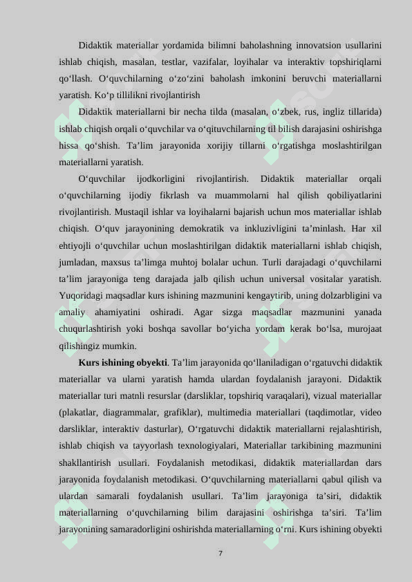 O‘rgatuvchi didaktik materiallar tayyorlash va foydalanish metodikasi 7