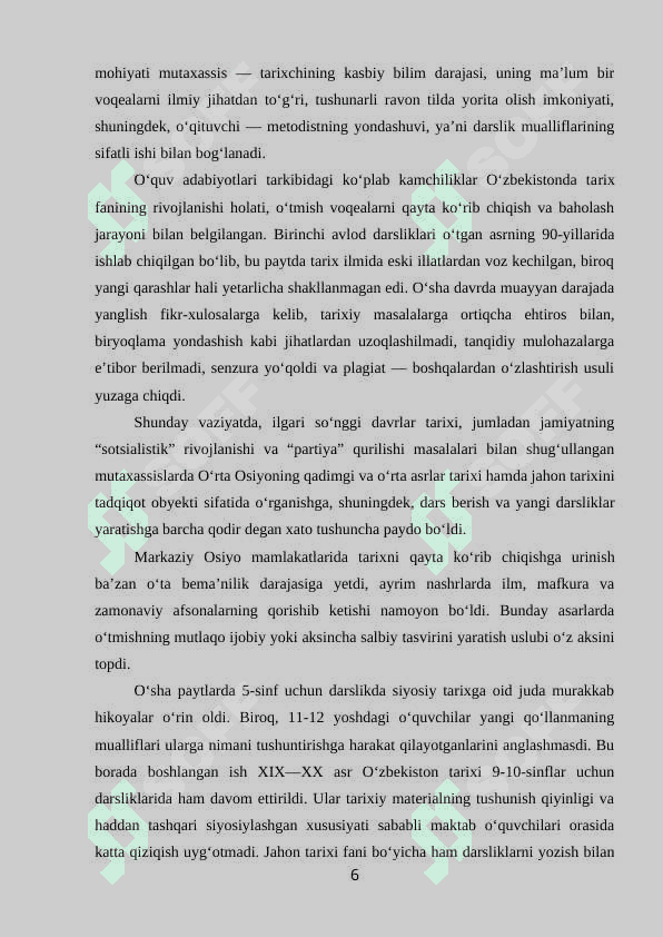 TARIX DARSLIKLARI TUZILISHI,MAZMUNI 6