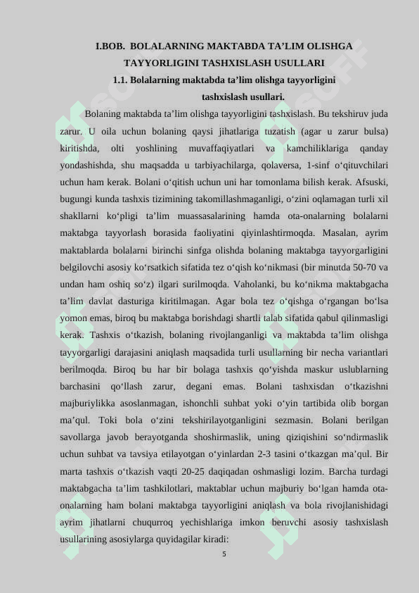 DMTT YOSHDAGI BOLALARNI TA’LIM OLISHGA TAYYORLIGINI TASHHISLASH USULLARI 5