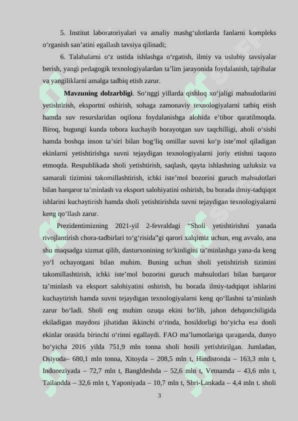 Sholi o‘simlikning bioekologik  xususiyatlari 3