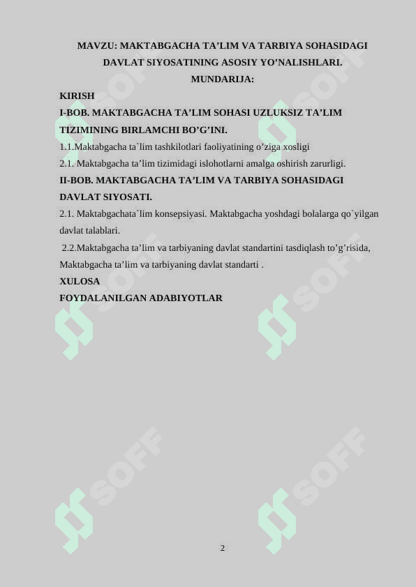 MAKTABGACHA TA'LIM VA TARBIYA SOHASIDAGI DAVLAT SIYOSATINING ASOSIY YO'NALISHLARI. 2