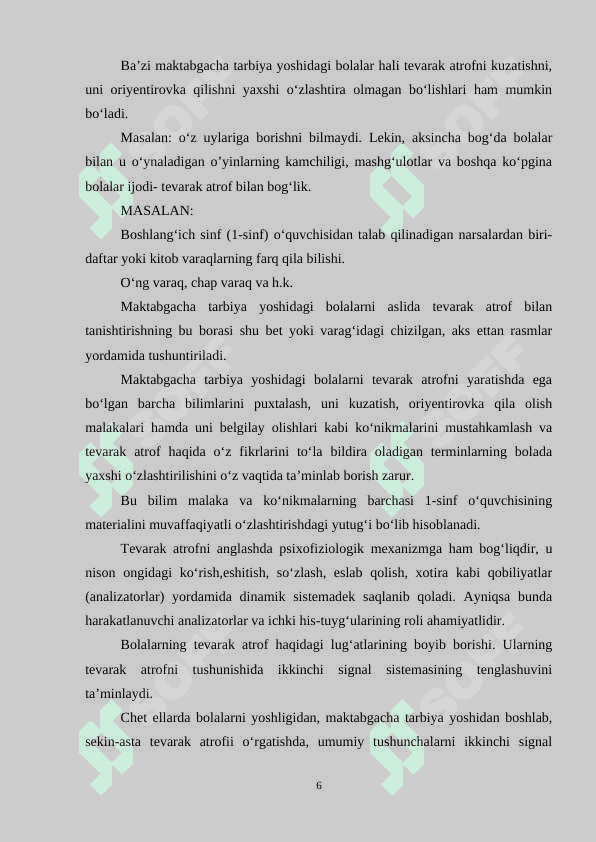 TURLI YOSH GURUHLARIDA BOLALARDA FAZOVIY VA VAQT TASAVVURLARNI RIVOJLANTRISH 6