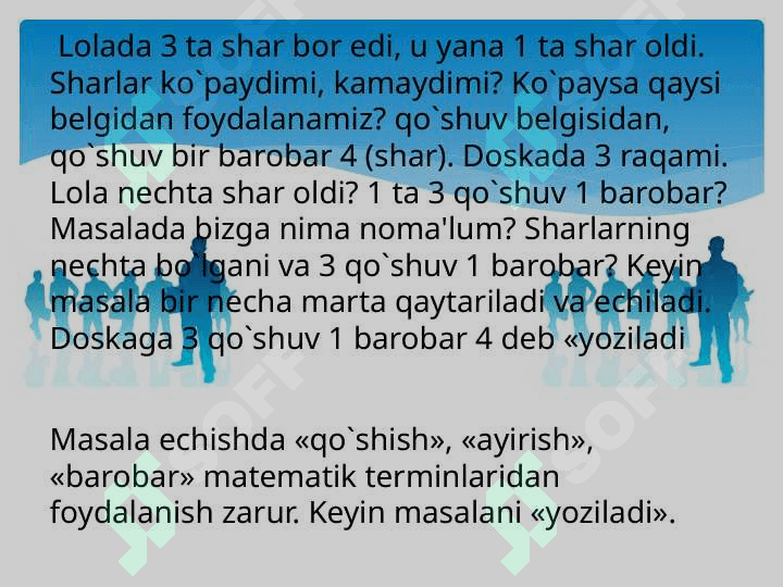Mavzu Arifemetik masalalarni yechishga o'rgatishning ketma-ket bosqichlari va metodik usullar 8