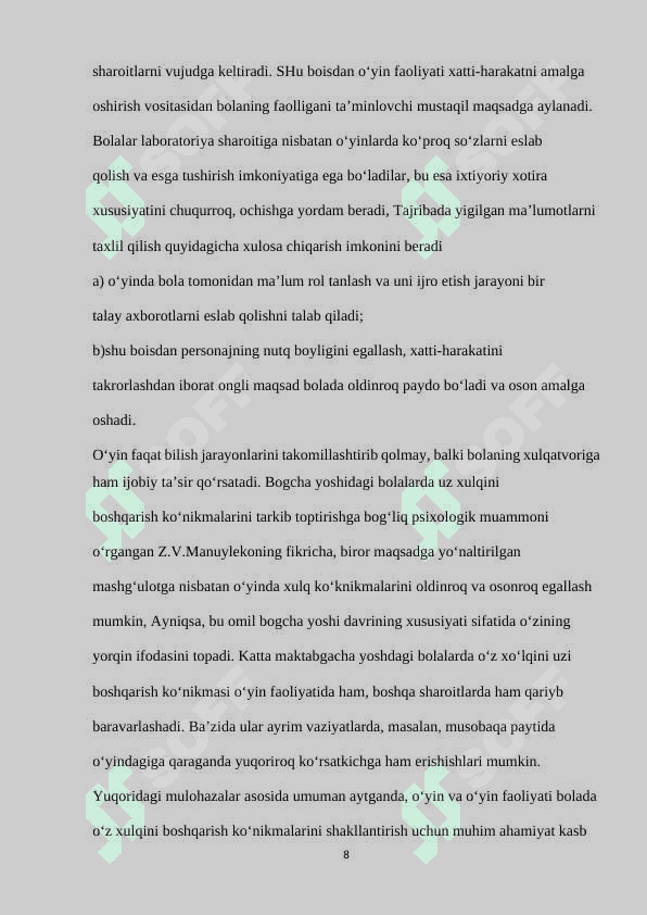 MAKTABGACHA YOSHIDAGI BOLALARDA O‘YINNING ROLI 8