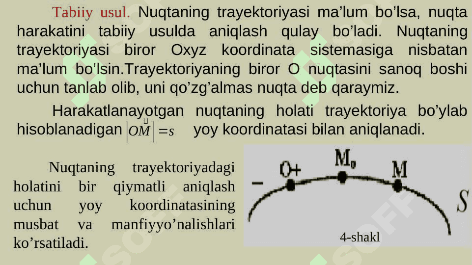 Harakati koordinata usulida berilganda nuqtaning tezlik va tezlanishlarini aniqlash. Nuqtaning berilgan harakat qonuniga asosan nuqtaga ta’sir etuvchi kuchni aniqlashga doir masalalar yechish. 8