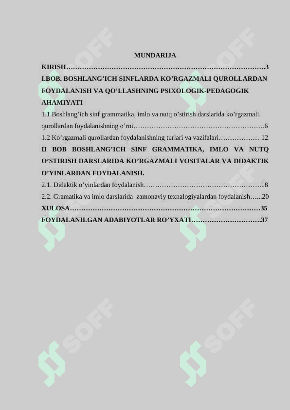 BOSHLANG’ICH SINF GRAMMATIKA, IMLO VA NUTQ O’STIRISH DARSLARIDA KO’RGAZMALI QUROLLARDAN FOYDALANISH 2