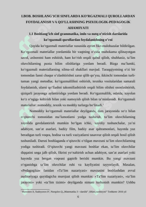 BOSHLANG’ICH SINF GRAMMATIKA, IMLO VA NUTQ O’STIRISH DARSLARIDA KO’RGAZMALI QUROLLARDAN FOYDALANISH 6