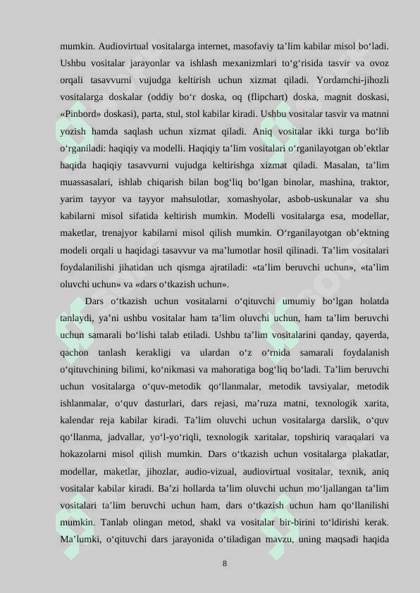 BOSHLANG’ICH SINF GRAMMATIKA, IMLO VA NUTQ O’STIRISH DARSLARIDA KO’RGAZMALI QUROLLARDAN FOYDALANISH 8