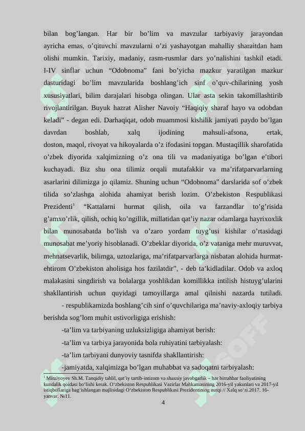BOSHLANG'ICH SINF O’QUVCHILARIDA “ODOBNOMA” DARSLARI ORQALI MILLIY 4