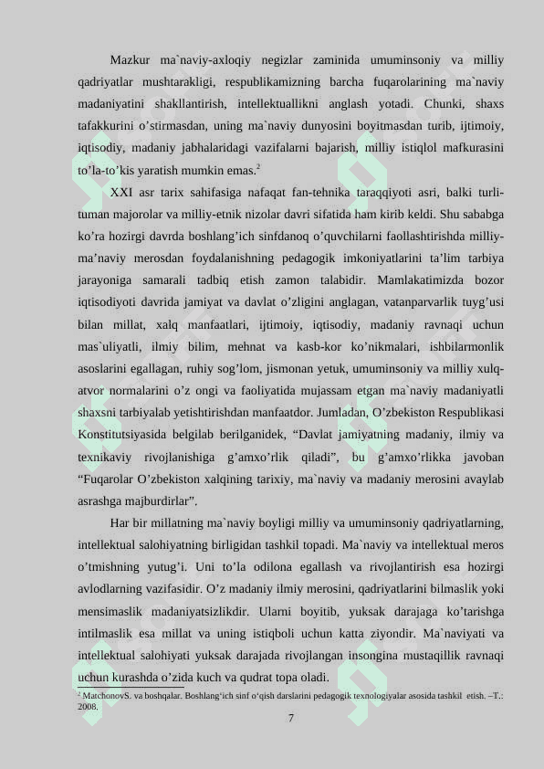 BOSHLANG'ICH SINF O’QUVCHILARIDA “ODOBNOMA” DARSLARI ORQALI MILLIY 7