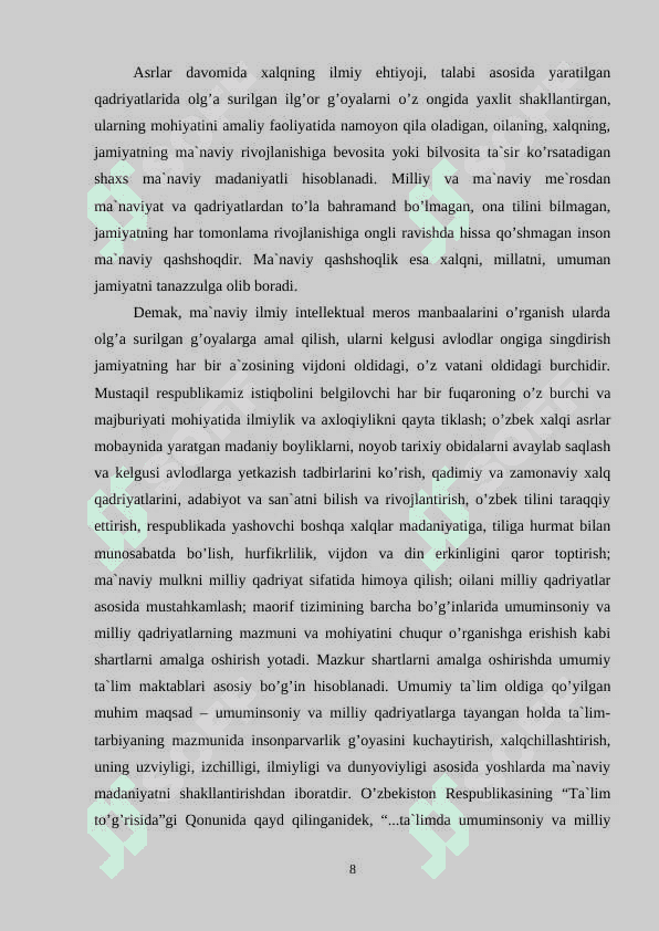 BOSHLANG'ICH SINF O’QUVCHILARIDA “ODOBNOMA” DARSLARI ORQALI MILLIY 8
