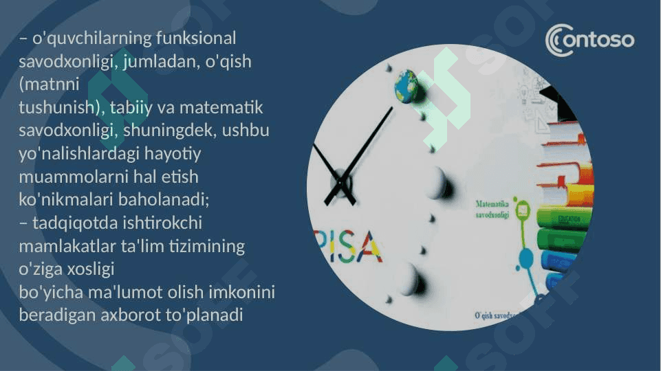 PISA Xalqaro baholash dasturida matematikaga oid mazmun sohalari 8