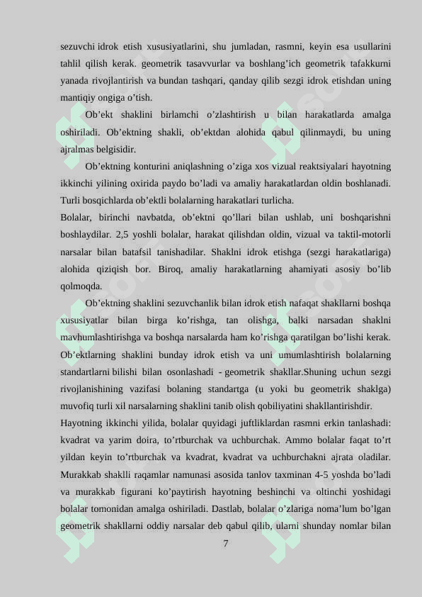 MAKTABGACHA YOSHDAGI BOLALARNING GEOMETRIK FIGURALAR HAQIDAGI TASAVURLARINI 7