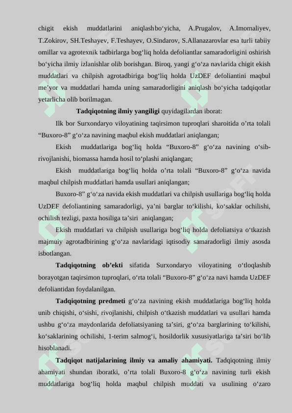 G’o’zani ingichka tolali Termiz-202 navining hosildorligiga kultivasiyalash sonini ta’siri 6