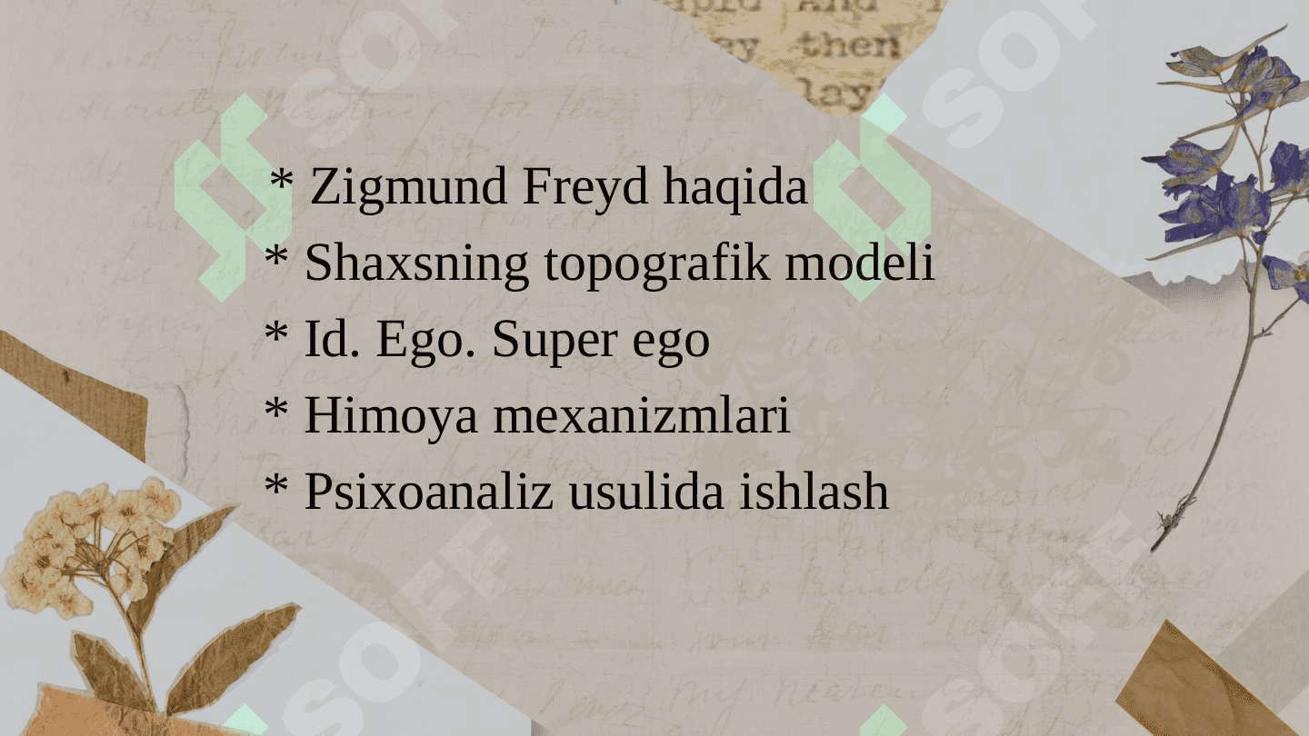 Psixoanaliz. Shaxsning topografik modeli Id. Ego. Super ego. Himoya mexanizmlari 2