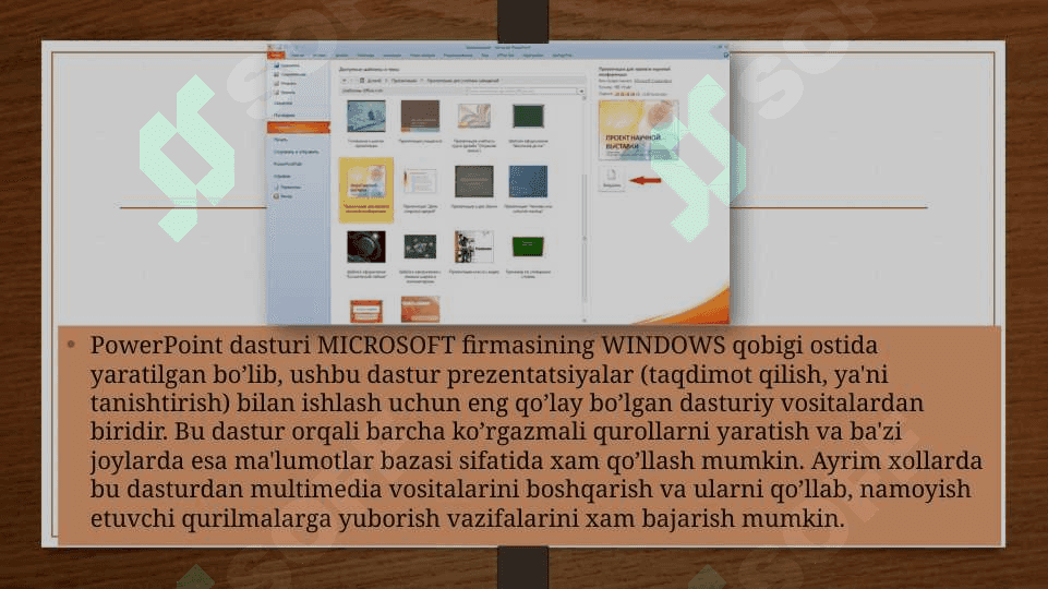 STANDARD SHABLONLAR ASOSIDA TAQDIMOTLAR YARATISH. TAQDIMOT SLAYTLARINI BOSHQARISH 6
