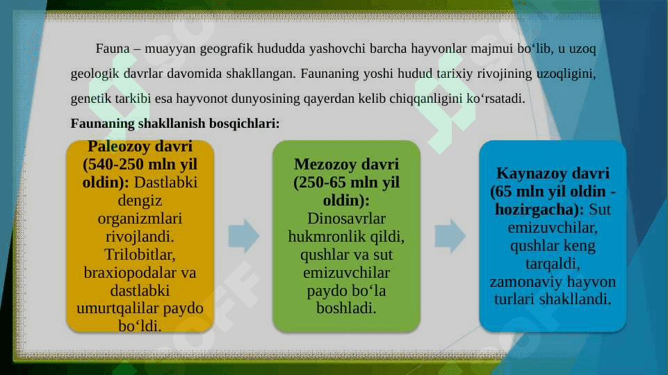 Fauna yoshi va genezisi. fauna tarkibida tur sonining ko‘pligi yoki kamligi va uni belgilovchi ekologik omillar. 2