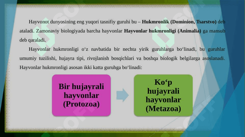 Hayvonot dunyosining hukmronliklarga ajratilishini izohlang 3