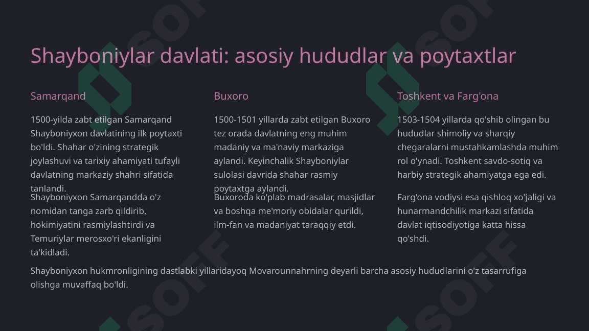 Tarix fanidan Shayboniyxon va uning hukumronlik yillaridagi siyosati 3