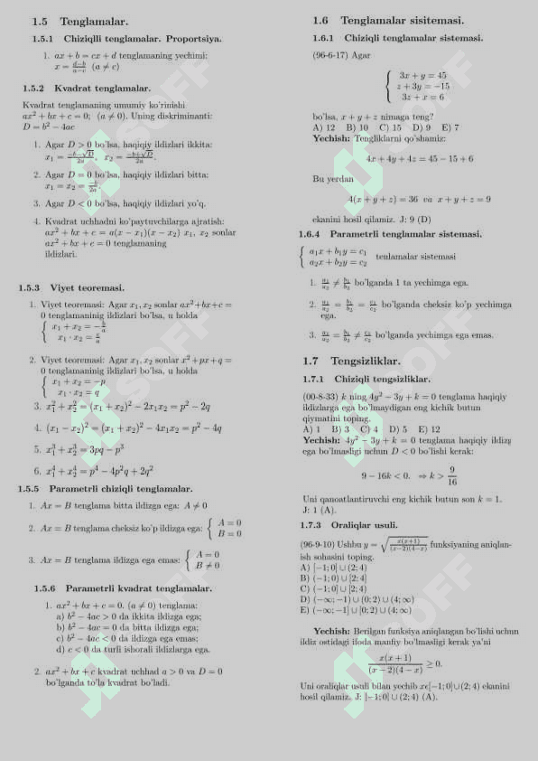Matematik formulalar (super) 2