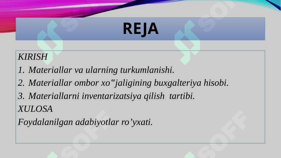 Materiallar ombor xo'jaligining buxgalteriya hisobi 2