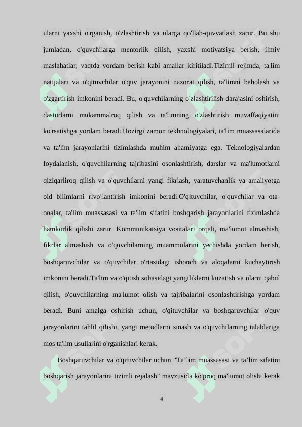 TA’LIM MUASSASASI VA TA’LIM SIFATINI BOSHQARISH JARAYONLARINI TIZIMLI  REJALASHTIRISH 3