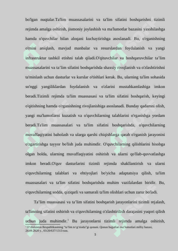 TA’LIM MUASSASASI VA TA’LIM SIFATINI BOSHQARISH JARAYONLARINI TIZIMLI  REJALASHTIRISH 4