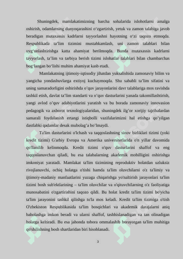 Tа’lim muаssаsаlаri fаоliyаtini kredit  mоdul tizimidа tаshkil etishdа xоrijiy tаjribаlаrdаn fоydаlаnish sаmаrаdоrligi  mаvzusidа 3