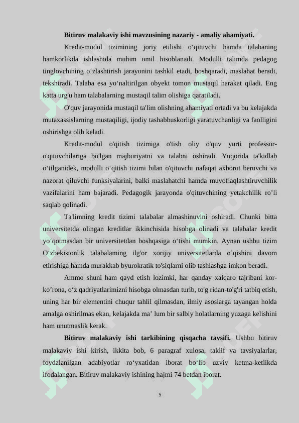 Tа’lim muаssаsаlаri fаоliyаtini kredit  mоdul tizimidа tаshkil etishdа xоrijiy tаjribаlаrdаn fоydаlаnish sаmаrаdоrligi  mаvzusidа 5