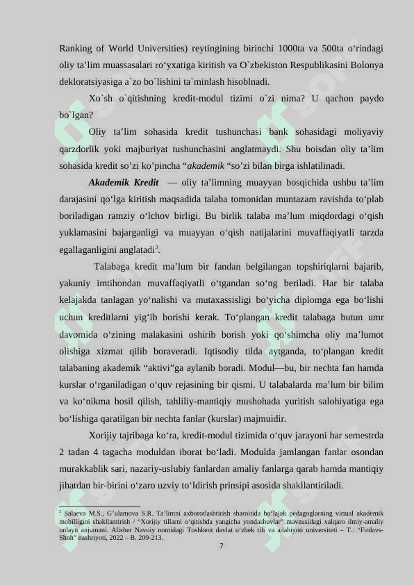 Tа’lim muаssаsаlаri fаоliyаtini kredit  mоdul tizimidа tаshkil etishdа xоrijiy tаjribаlаrdаn fоydаlаnish sаmаrаdоrligi  mаvzusidа 7