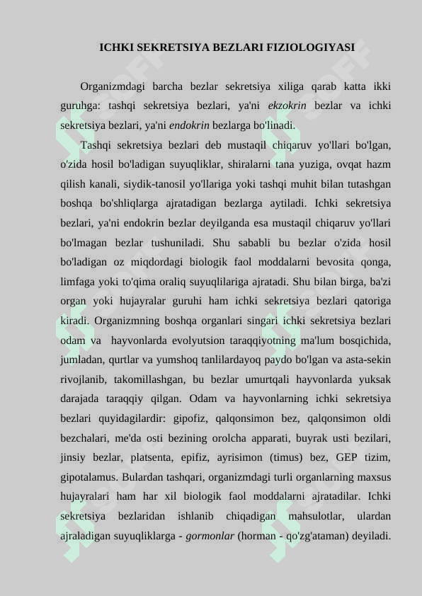 Ichki sekretsiya bezlari fiziologiyasi 2