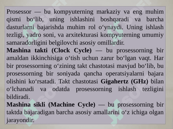 Prosessorlar, turlari va xususiyatlari 2